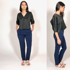 Maje Navy Blue Silky Slacks Pants sz 36 S/M